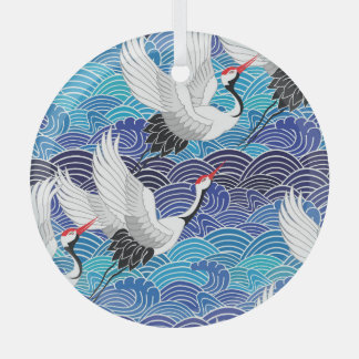 Ornement En Verre Grue japonaise : Motif orné d'oiseaux.