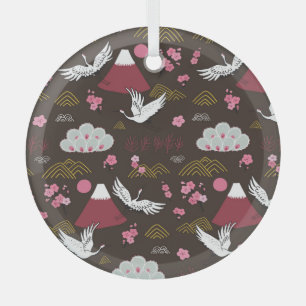 Ornement En Verre Grues japonaises : Motif traditionnel sans couture