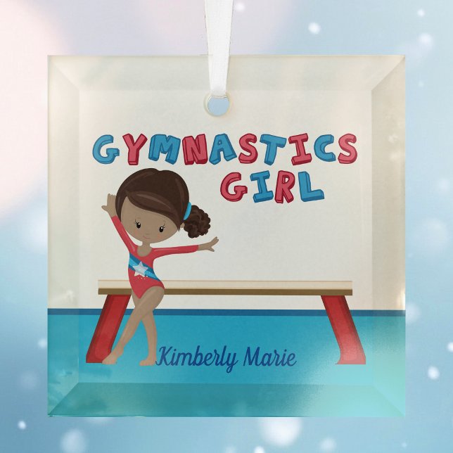 Ornement En Verre Gymnastique fille Custom Africain Américain Gymnas (Créateur téléchargé)