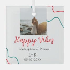 Ornement En Verre Happy Vibes nom du couple date mariage rouge