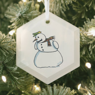 Ornement en verre hexagonal bonhomme de neige