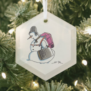 Ornement en verre hexagonal Bonhomme de neige avec