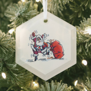 Ornement en verre hexagonal Père Noël en colère