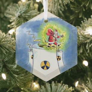 Ornement en verre hexagonal Père Noël nucléarisé