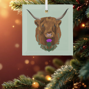 Ornement En Verre Highland Scottish Vache Purple Celple Knot Work
