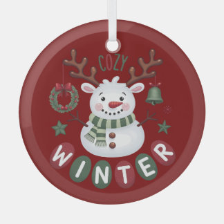 ORNEMENT EN VERRE HIVER COSY - ROUGE - ROUGE