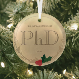 Ornement En Verre Holly Berry Gold Nom de la graduation