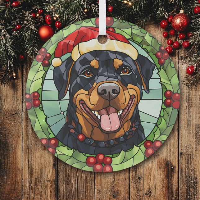 Ornement En Verre Holly Border Père Noël Rottweiler Chien Noël (Créateur téléchargé)