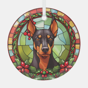 Ornement En Verre Holly Frame Doberman Pinscher Chien Noël