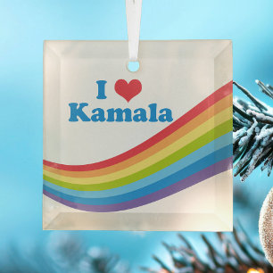 Ornement En Verre I Love Kamala Harris Cute Rainbow Christmas