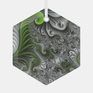 Ornement En Verre Imaginaire Monde Vert Et Gris Art Fractal Abstrait