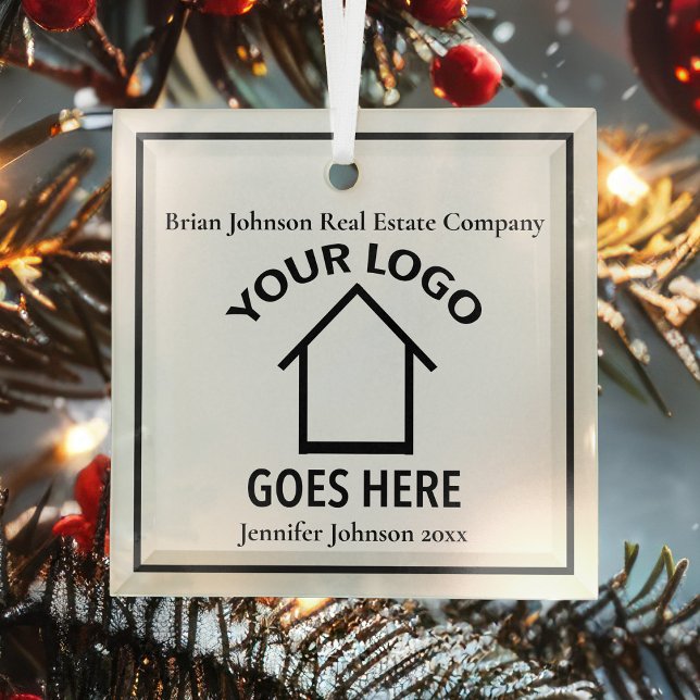 Ornement En Verre Immobilier Société Personnalisé Logo Realtor Noël (Créateur téléchargé)