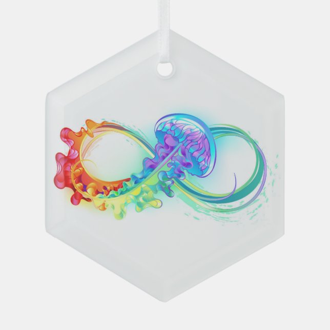 Ornement En Verre Infinity avec Rainbow Jellyfish (Recto)