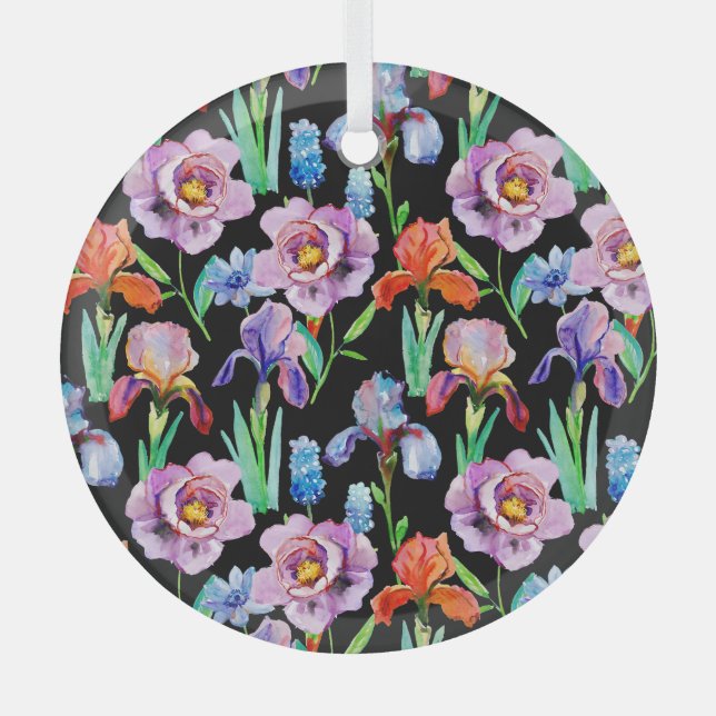Ornement En Verre Iris Peony Aquarelle Motif Floral (Recto)