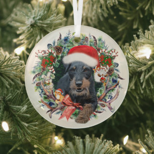Ornement En Verre Jagdterrier, Joyeux Noël