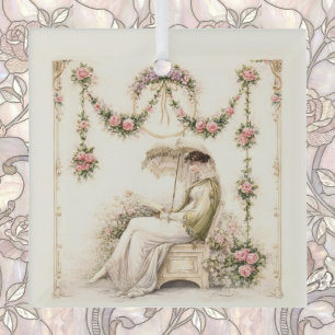 Ornement En Verre Jardin de roses Regency lisant une dame