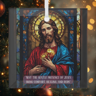 Ornement En Verre Jesus Icon of Healing Religious Christmas Quote 