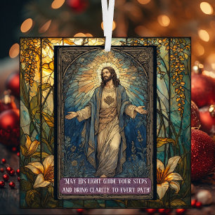 Ornement En Verre Jésus Lumière du Monde Citation Religieuse de Noël