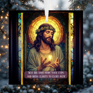 Ornement En Verre Jésus Lumière du Monde Citation Religieuse de Noël