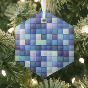 Ornement En Verre Jeu vidéo Pixels Carré bleu Motif