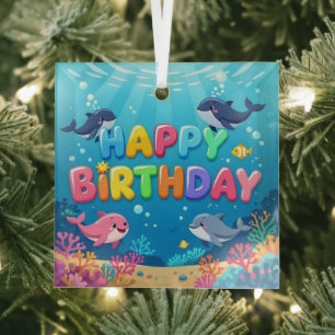 Ornement En Verre Joli Anniversaire dauphin marin