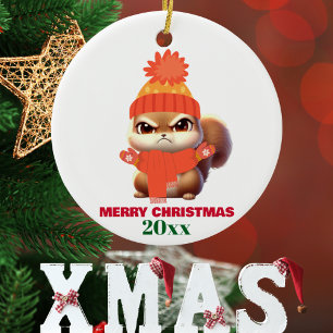 Ornement En Verre Joli Écureuil Santa Chapeau Joyeux Noël, Personnal