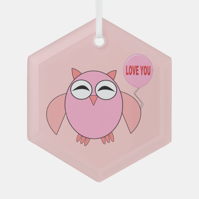 Ornement En Verre Joli Rose amour vous hibou (Recto)
