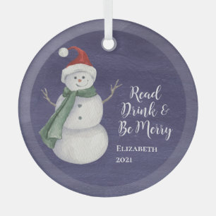 Ornement En Verre Joli Snowman Lecture Club Monogramme