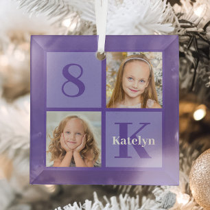 Ornement En Verre Joli Violet Enfants Photo Collage personnalisé Noë