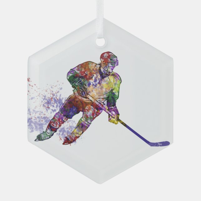 Ornement En Verre Joueur de hockey Sport (Recto)