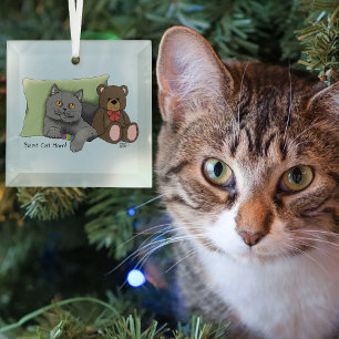 Ornement En Verre Joyeuse fête des mères Gray Chat