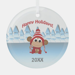 Ornement En Verre Joyeuses fêtes ! Singe d'hiver