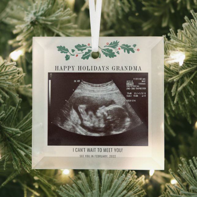 Ornement En Verre Joyeuses vacances Grossesse Ultrasound Photo Grand (Insitu)
