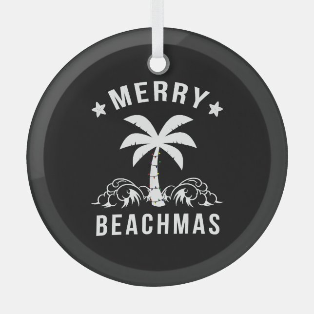 Ornement En Verre Joyeux Beachmas Palm Tree Beach Noël (Recto)