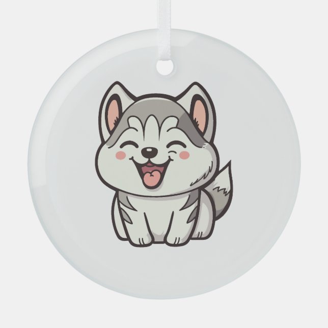 Ornement En Verre Joyeux chien roux sibérien (Recto)