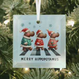 Ornement En Verre Joyeux Hippopotame