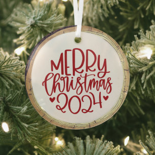 Ornement En Verre Joyeux Noël 2024 Rouge