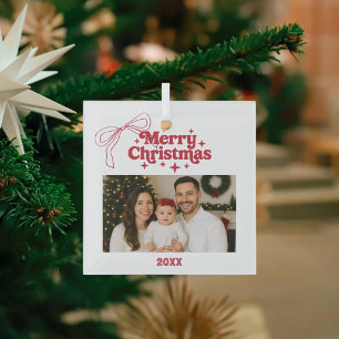 Ornement En Verre Joyeux Noël arc rouge main dessiné rétro
