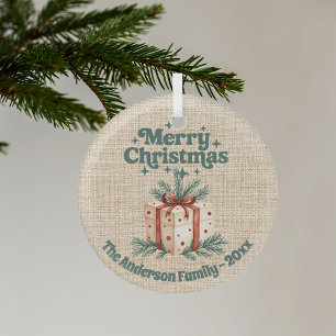 Ornement En Verre Joyeux Noël beige burap boîte cadeau vert
