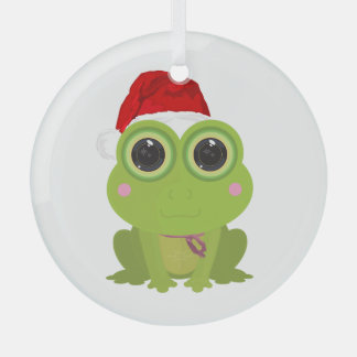 Ornement En Verre Joyeux Noël Grenouille Chapeau de Père Noël Fêtes