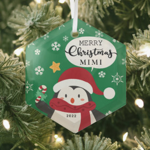 Ornement En Verre Joyeux Noël Mimi Pingouin