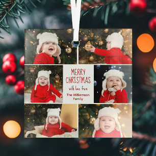 Ornement En Verre Joyeux Noël Photo Collage mignon Personnalisé