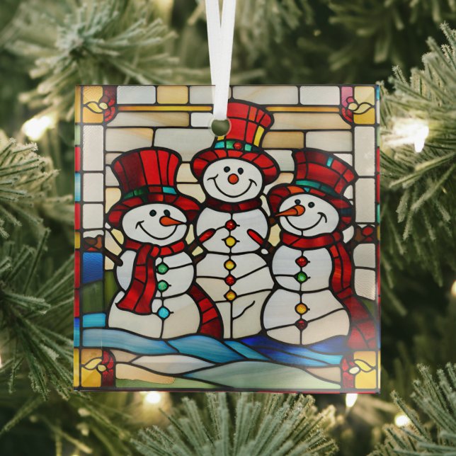 Ornement En Verre Joyeux Snowmen (Insitu)