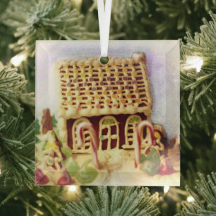 Ornement En Verre Joyeux Vacances Gingerbread Carré Maison