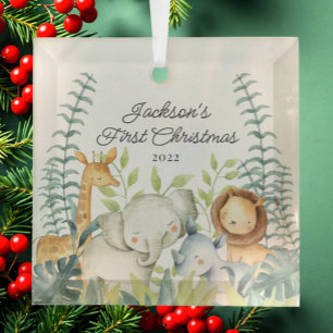 Ornement En Verre Jungle Photo Boys Baby's First Christmas