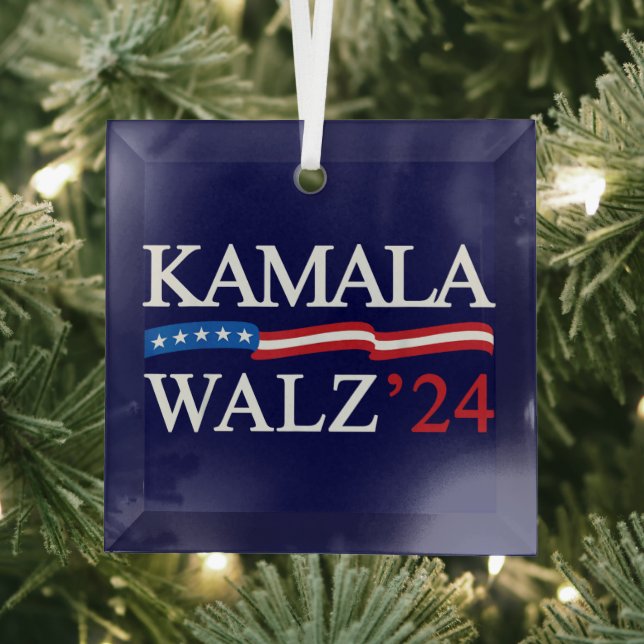 Ornement En Verre Kamala Harris Walz 2024 Évidemment bleu (Insitu)