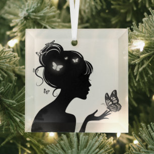 Ornement En Verre La femme papillons blancs