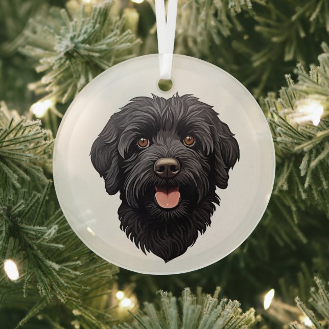 Ornement En Verre Labradoodle Chien noir (Insitu)