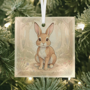 Ornement En Verre Lapin brun mignon dans une forêt