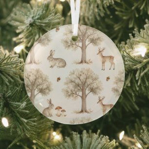 Ornement En Verre Lapin de forêt et motif de cerf
